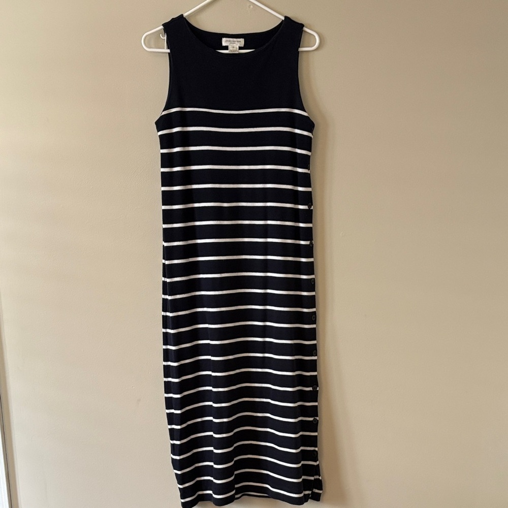 Jones New York Navy and White Striped Midi Dress